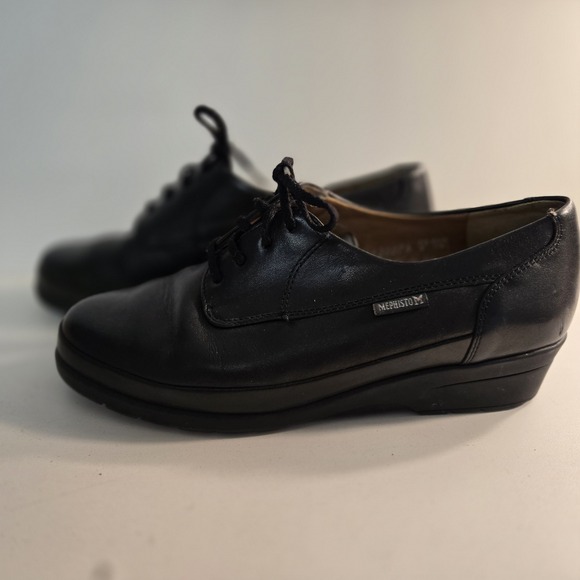 Mephisto Womens 8‎ Black Leather  Shoes Wedge Heel Oxford Lace Up Air Relax EUC - Picture 1 of 10